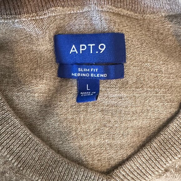 SALE 2/15 APT.9 Slim Fit, Merino Wool Blend Sweater - Tan, Size Large - Picture 6 of 6